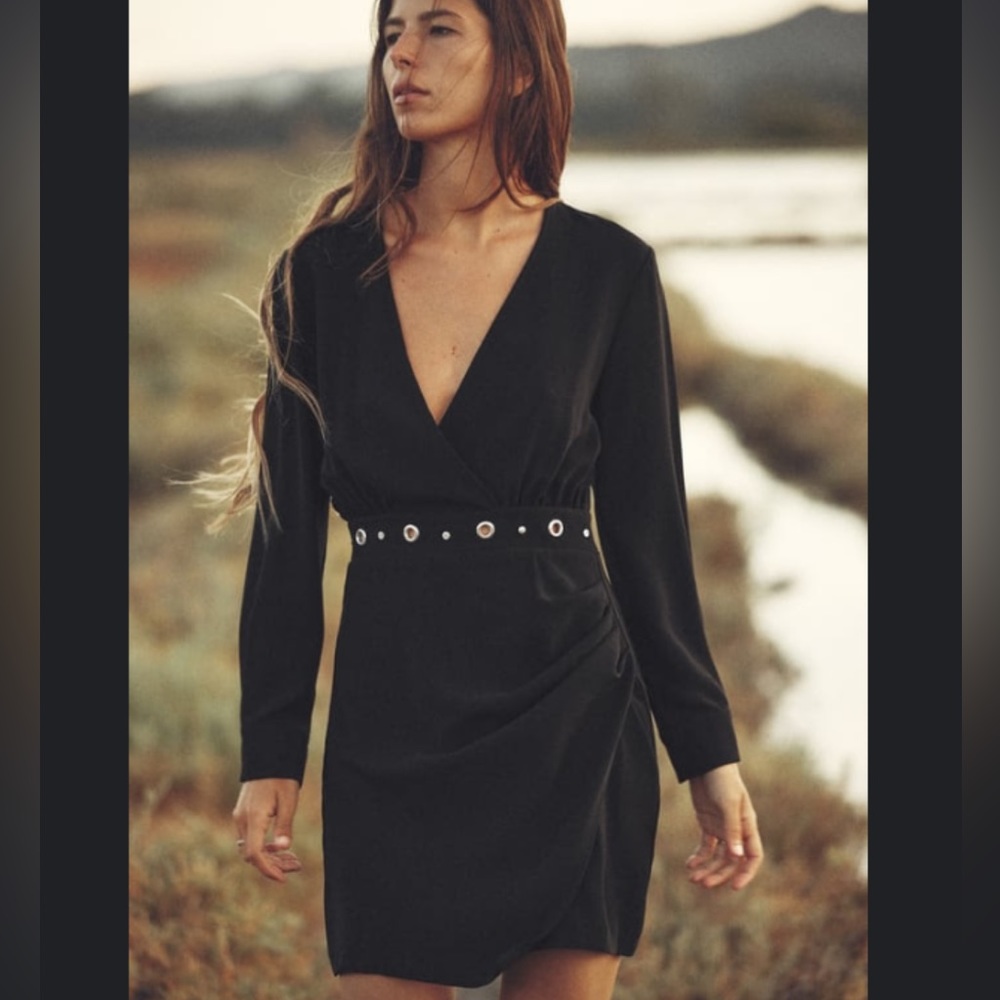 Zara Eyelet Trim Waist Mini Dress
